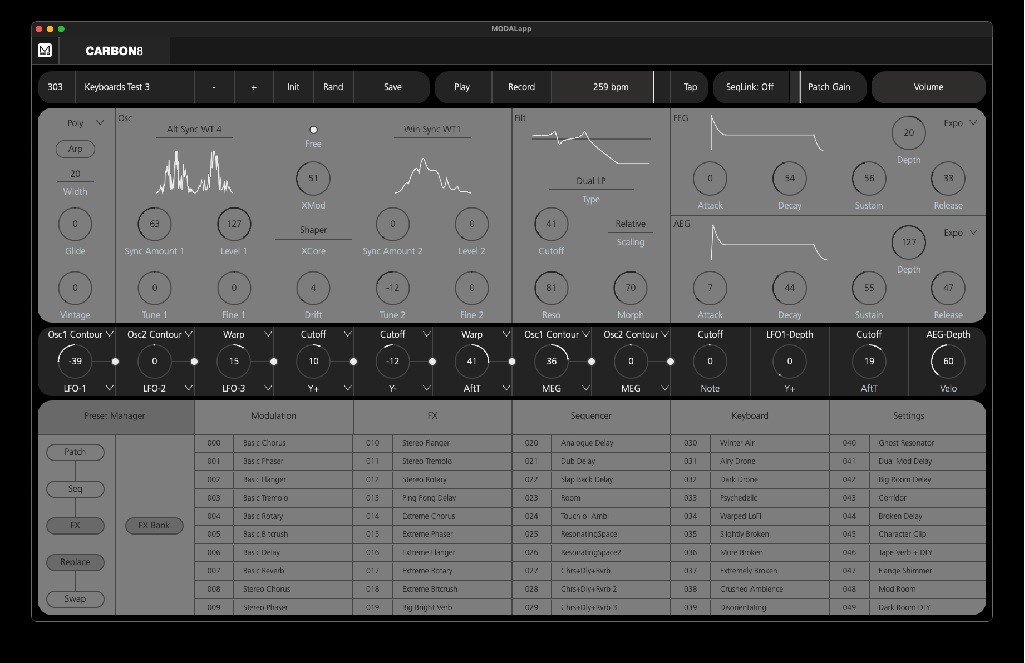 Modal Electronics Carbon8 Synthesizer Editor