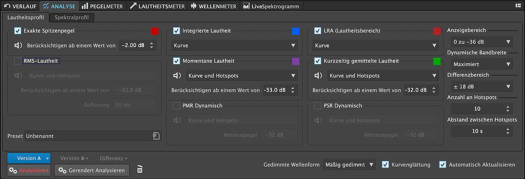 Steinberg Wavelab Pro 12 Analyse Settings